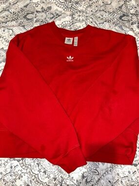 adidas Red Crewneck Sweatshirt with White Trefoil